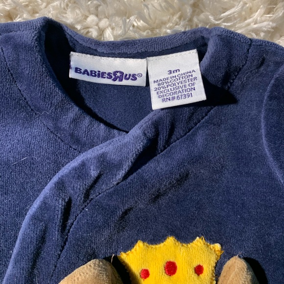 VINTAGE BABIES R US FOOTIE PAJAMA VELOUR W/ PUPPY  “MOMMY’S LITTLE PRINCE” 3MO - Picture 4 of 7